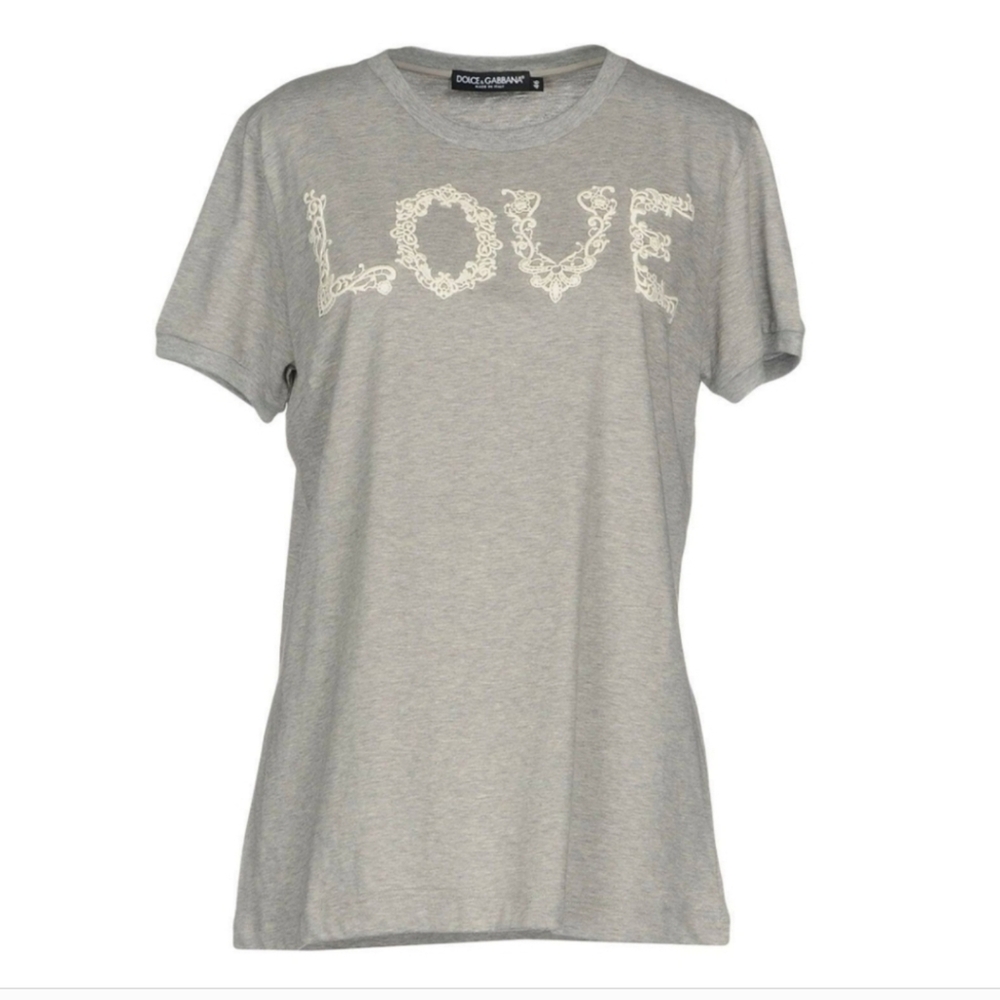 Dolce & Gabbana Gray Tee with Lace Love Design
